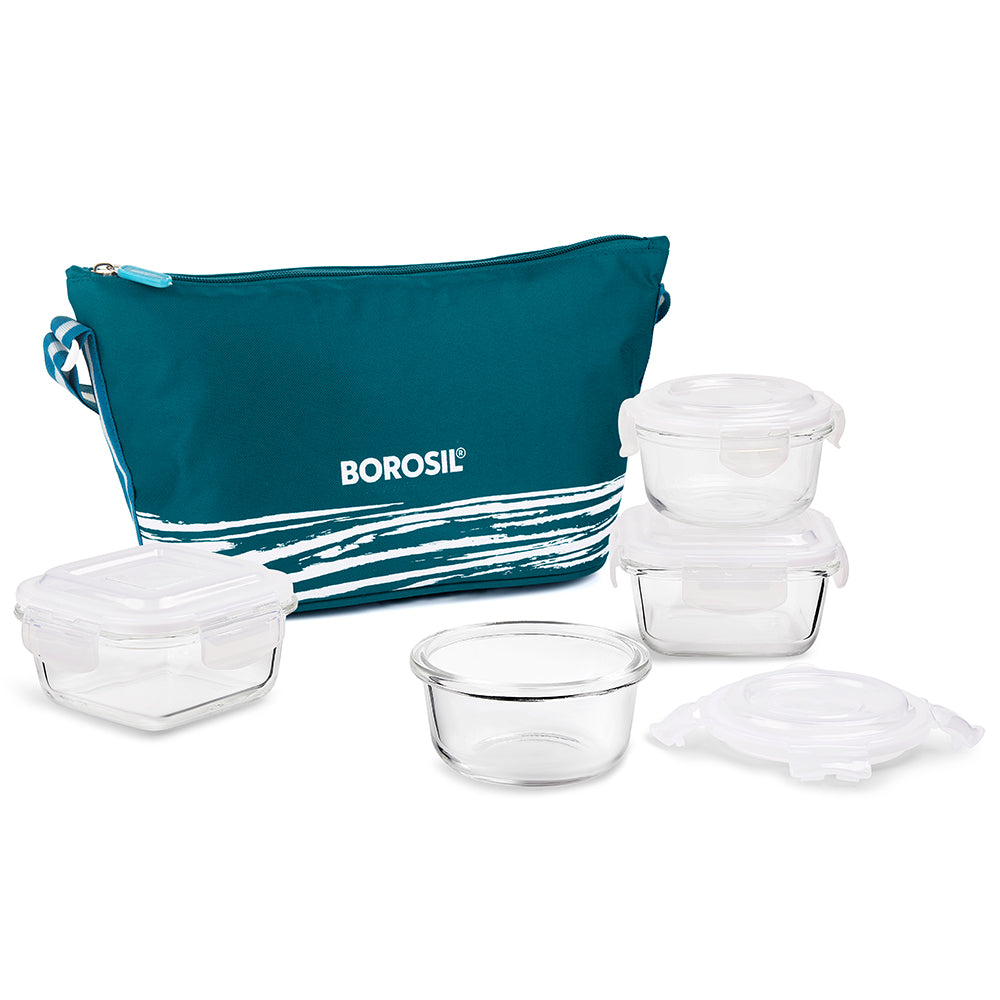 My Borosil Glass Lunchboxes Set of 4 (320 ml x 2 + 240 ml x 2) Steller Daisy Glass Lunch Box