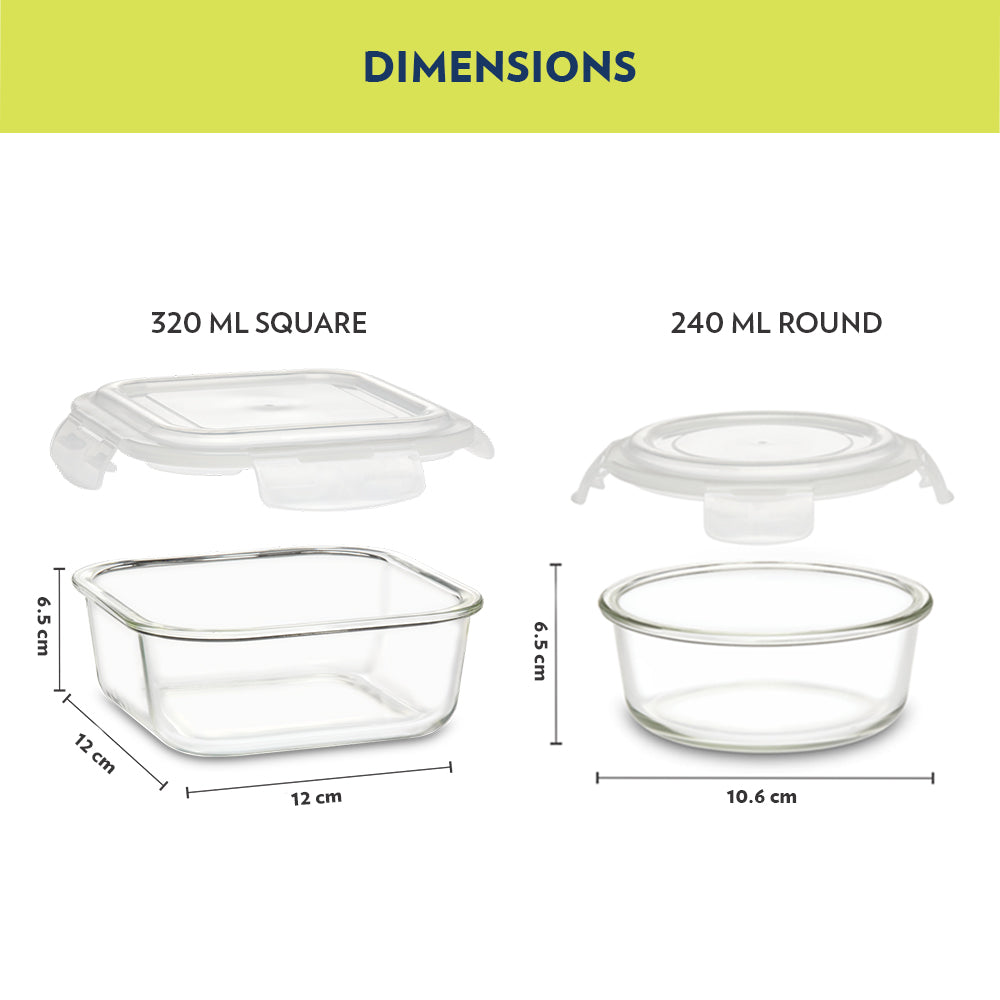 My Borosil Glass Lunchboxes Set of 4 (320 ml x 2 + 240 ml x 2) Steller Daisy Glass Lunch Box