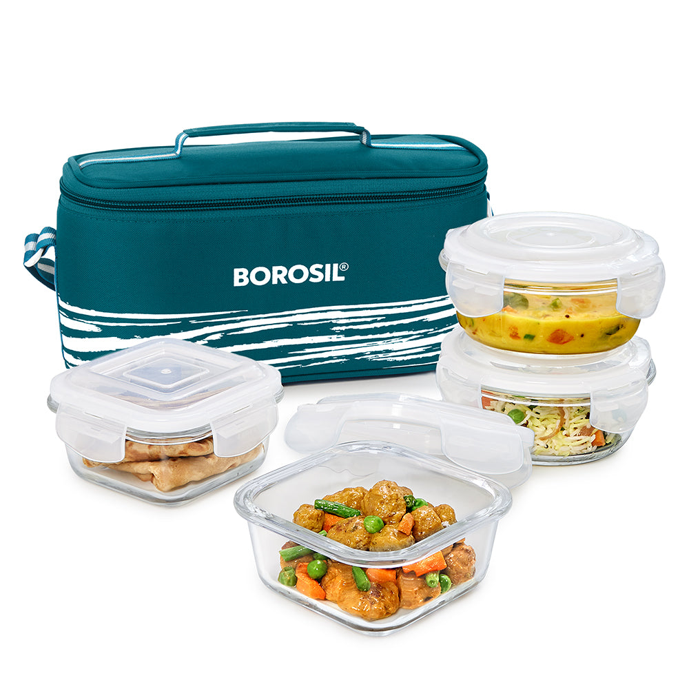 My Borosil Glass Lunchboxes Set of 4 (320 ml x 2 + 240 ml x 2) Steller Universal Glass Lunch Box