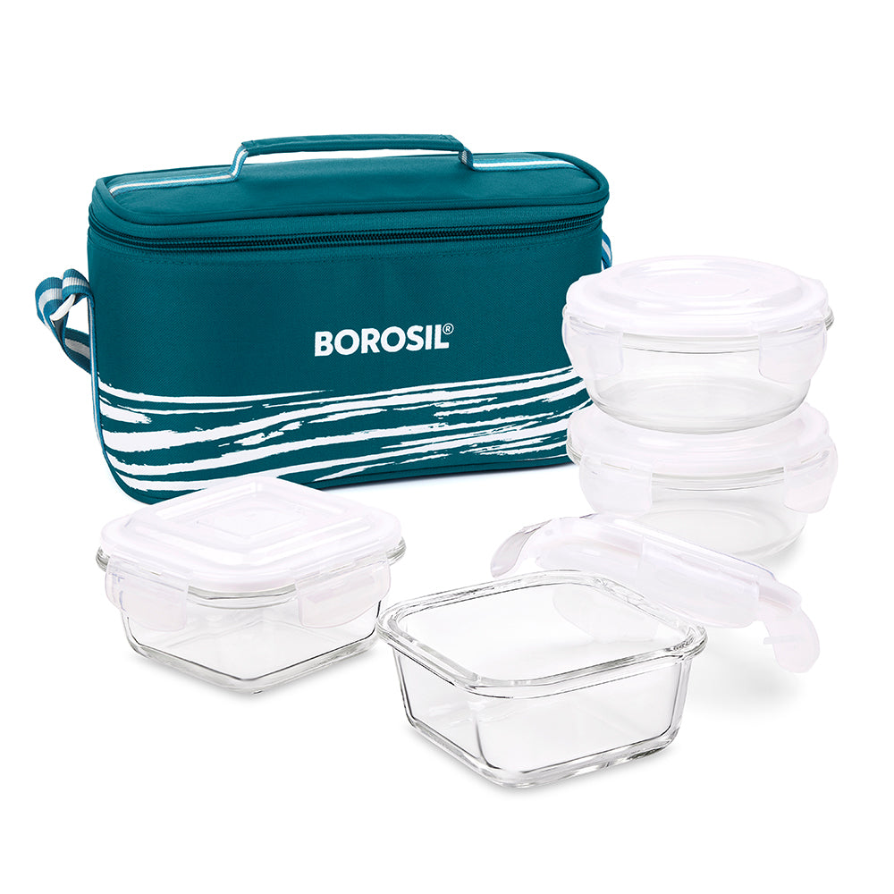 My Borosil Glass Lunchboxes Set of 4 (320 ml x 2 + 240 ml x 2) Steller Universal Glass Lunch Box