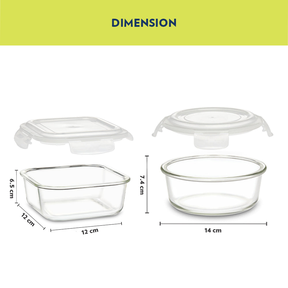 My Borosil Glass Lunchboxes Set of 4 (320 ml x 2 + 400 ml x 2) Ace Green Universal Glass Lunch Box