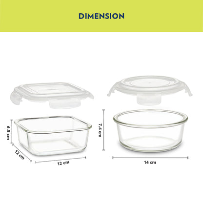 My Borosil Glass Lunchboxes Set of 4 (320 ml x 2 + 400 ml x 2) Ace Green Universal Glass Lunch Box