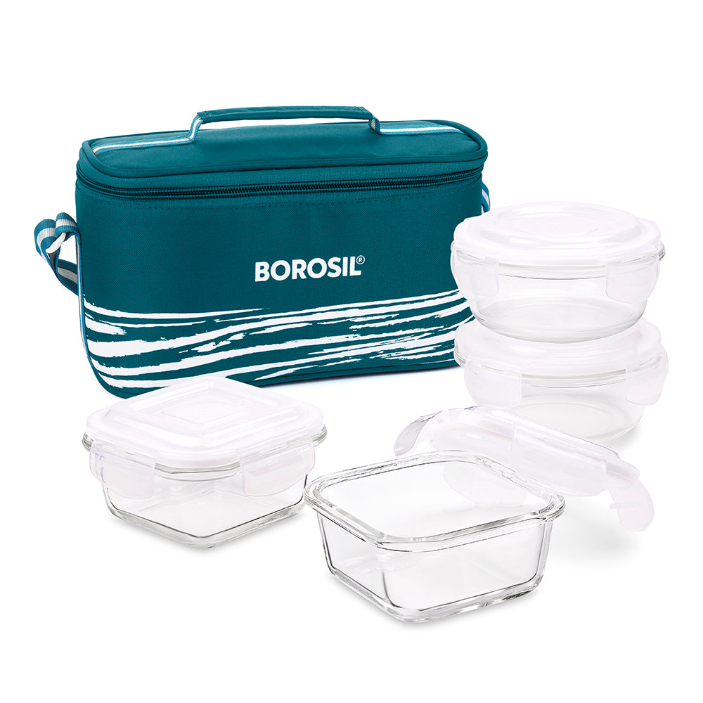 My Borosil Glass Lunchboxes Set of 4 (320 ml x 2 + 400 ml x 2) Steller Glass Lunch Box, 4 Pcs