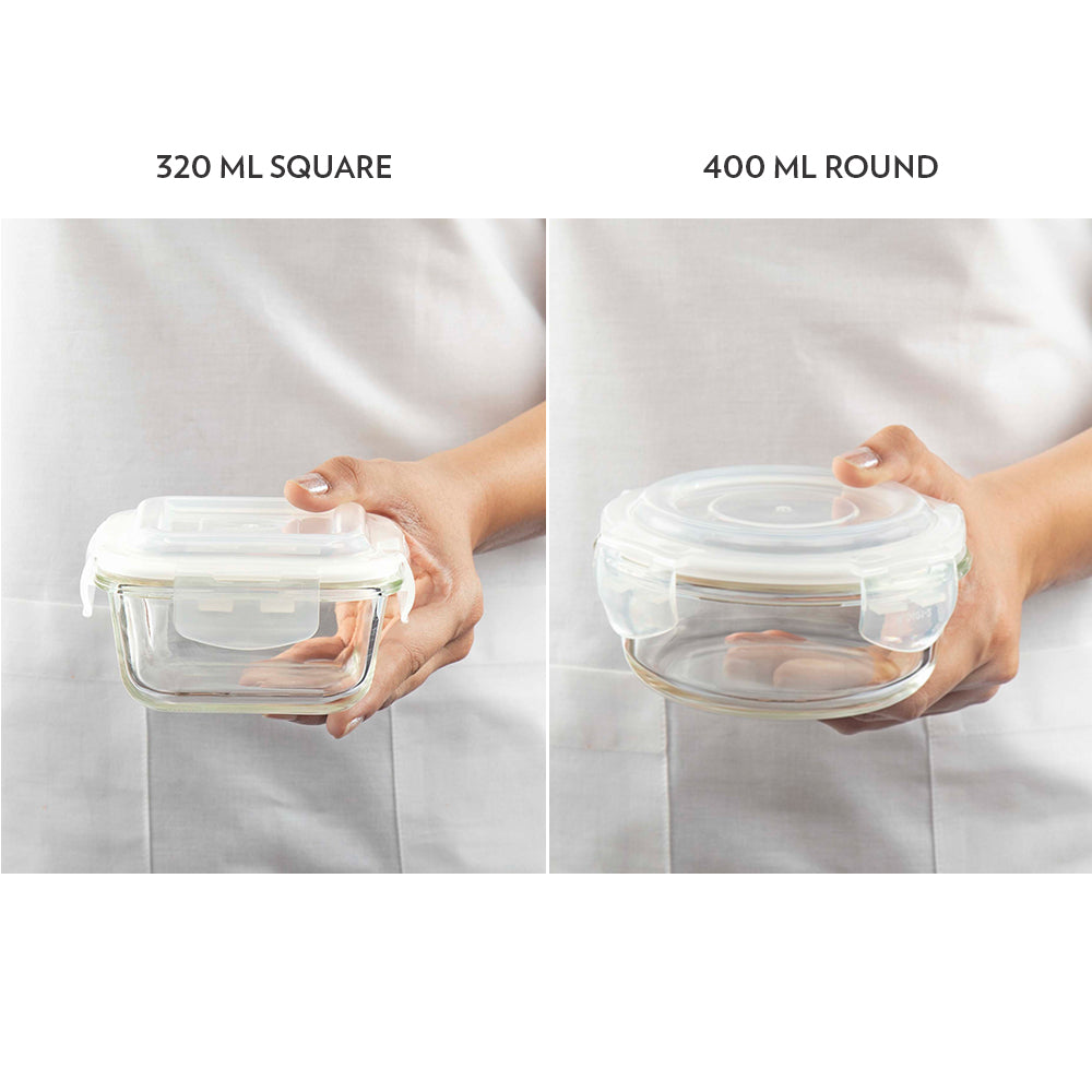 My Borosil Glass Lunchboxes Set of 4 (320 ml x 2 + 400 ml x 2) Steller Glass Lunch Box, 4 Pcs