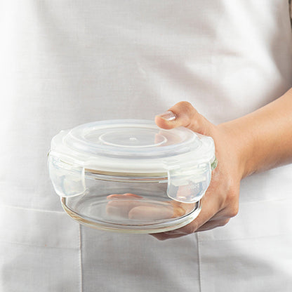 My Borosil Glass Lunchboxes Set of 4 (400 ml x 2 + 240 ml x 2) Food Luck Olive Glass Lunch Box, Round x 4