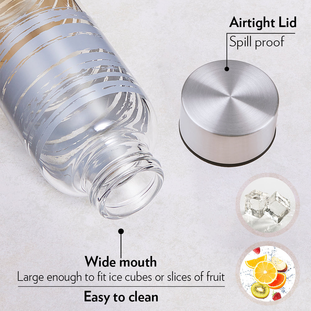 My Borosil Glass Water Bottles Glance Glass Bottle w Narrow Mouth, Silver Lid