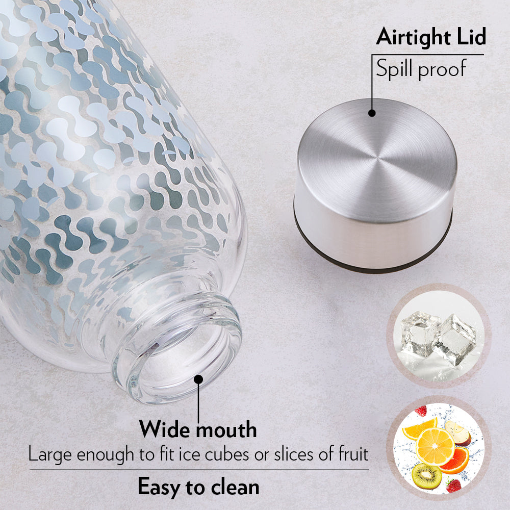 My Borosil Glass Water Bottles Vista Glass Bottle w Narrow Mouth, Silver Lid