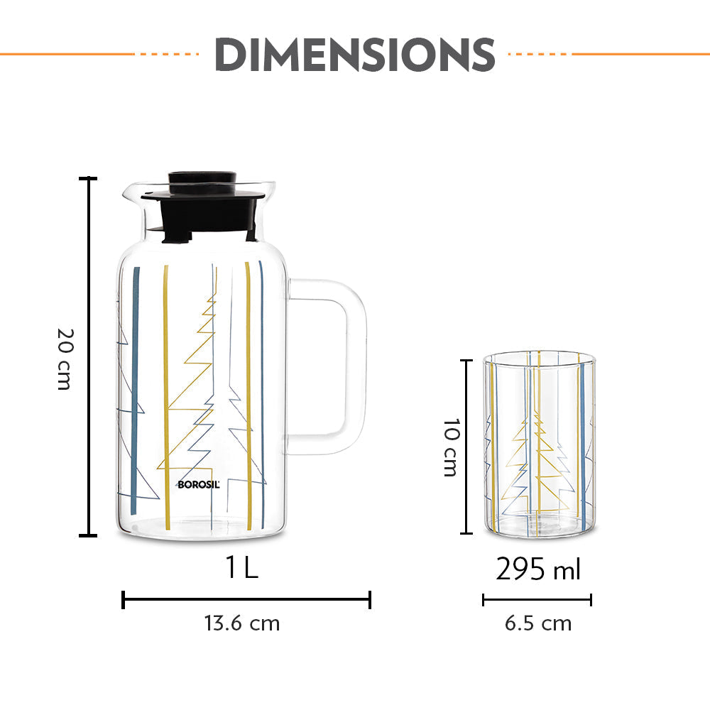 Sintra Multipurpose Glass Jug w Glasses, 1L + 295ml x 2