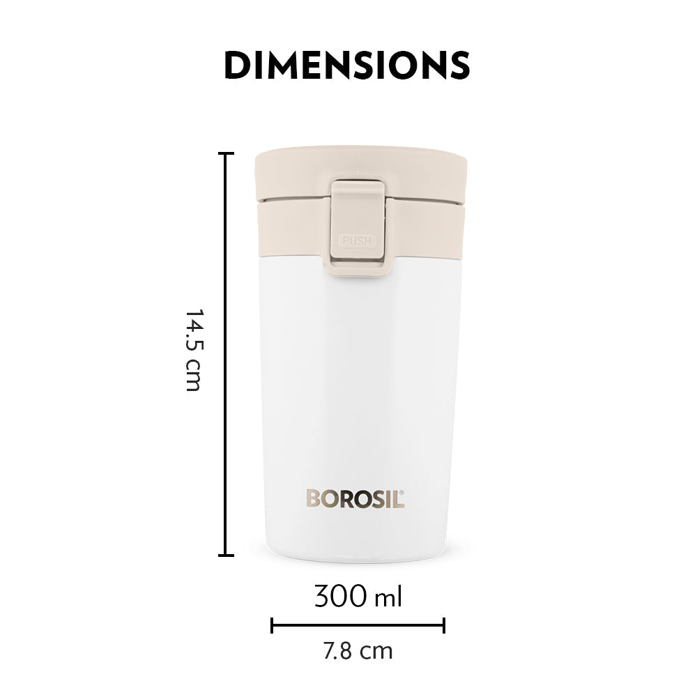 My Borosil Insulated Mug 300 ml Borosil Coffeemate Insulated Mug Personalise, White