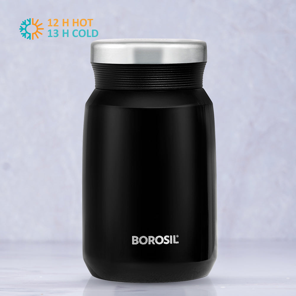 My Borosil Insulated Mug 500 ml Carry Mate Food Jar Black Personalise, 500 ml