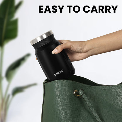 My Borosil Insulated Mug 500 ml Carry Mate Food Jar Black Personalise, 500 ml