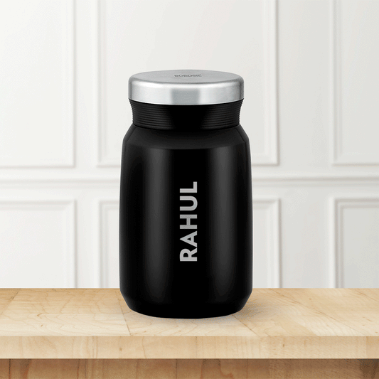 My Borosil Insulated Mug 500 ml Carry Mate Food Jar Black Personalise, 500 ml