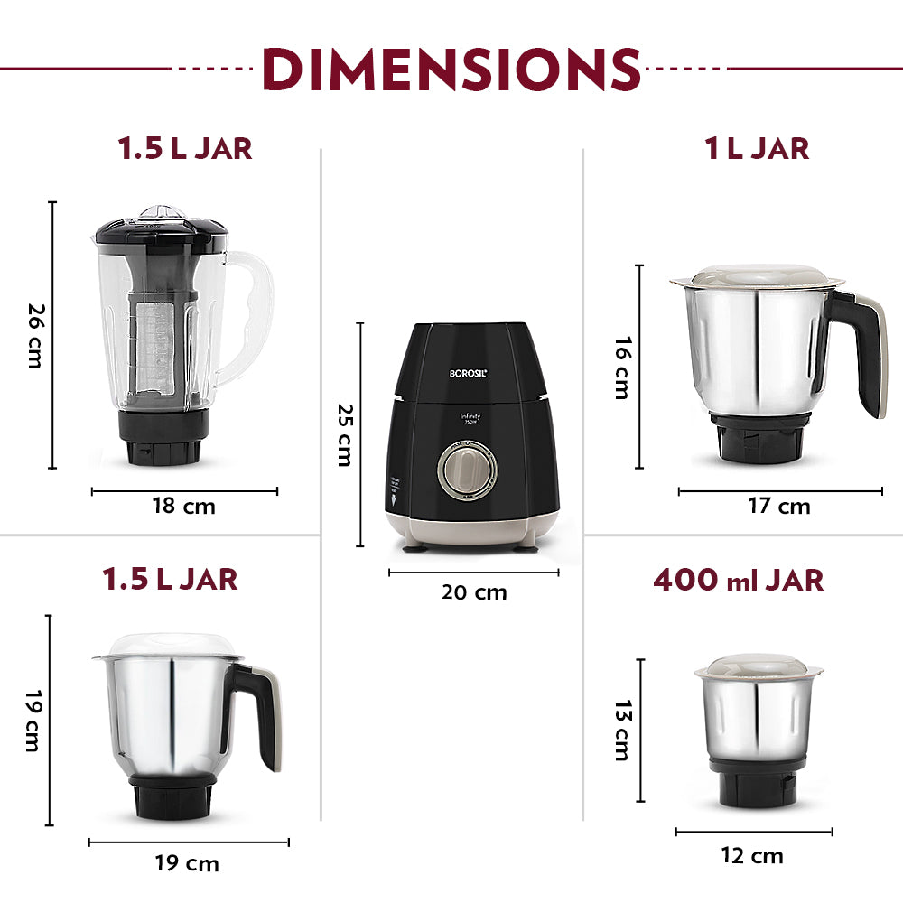 My Borosil Mixer Grinders Borosil Infinity Mixer Grinder, 4 Jars