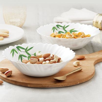 Larah by Borosil Bamboo Leaves Multipurpose Bowl, 2 pc Set