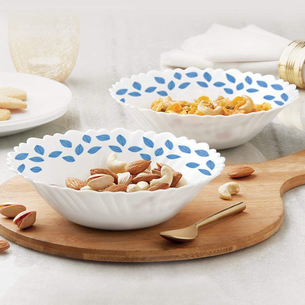 Larah by Borosil Blue Leaves Multipurpose Bowl, 2 pc Set