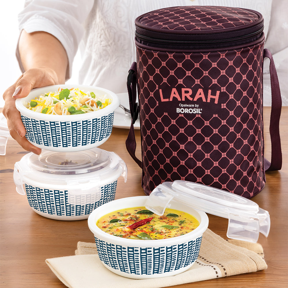 My Borosil Opal Lunchboxes 400 ml x 3 Helix Lunchbox, Set of 3