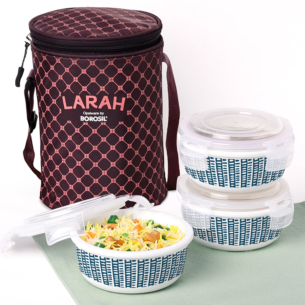 My Borosil Opal Lunchboxes 400 ml x 3 Larah by Borosil Helix Lunchbox, Set of 3