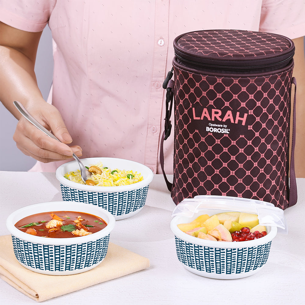 My Borosil Opal Lunchboxes 400 ml x 3 Larah by Borosil Helix Lunchbox, Set of 3