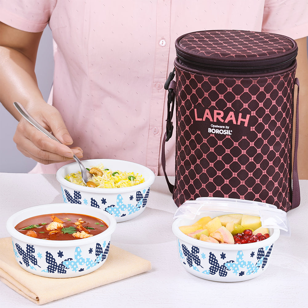 My Borosil Opal Lunchboxes 400 ml x 3 Larah by Borosil Veera Blue Lunchbox, Set of 3