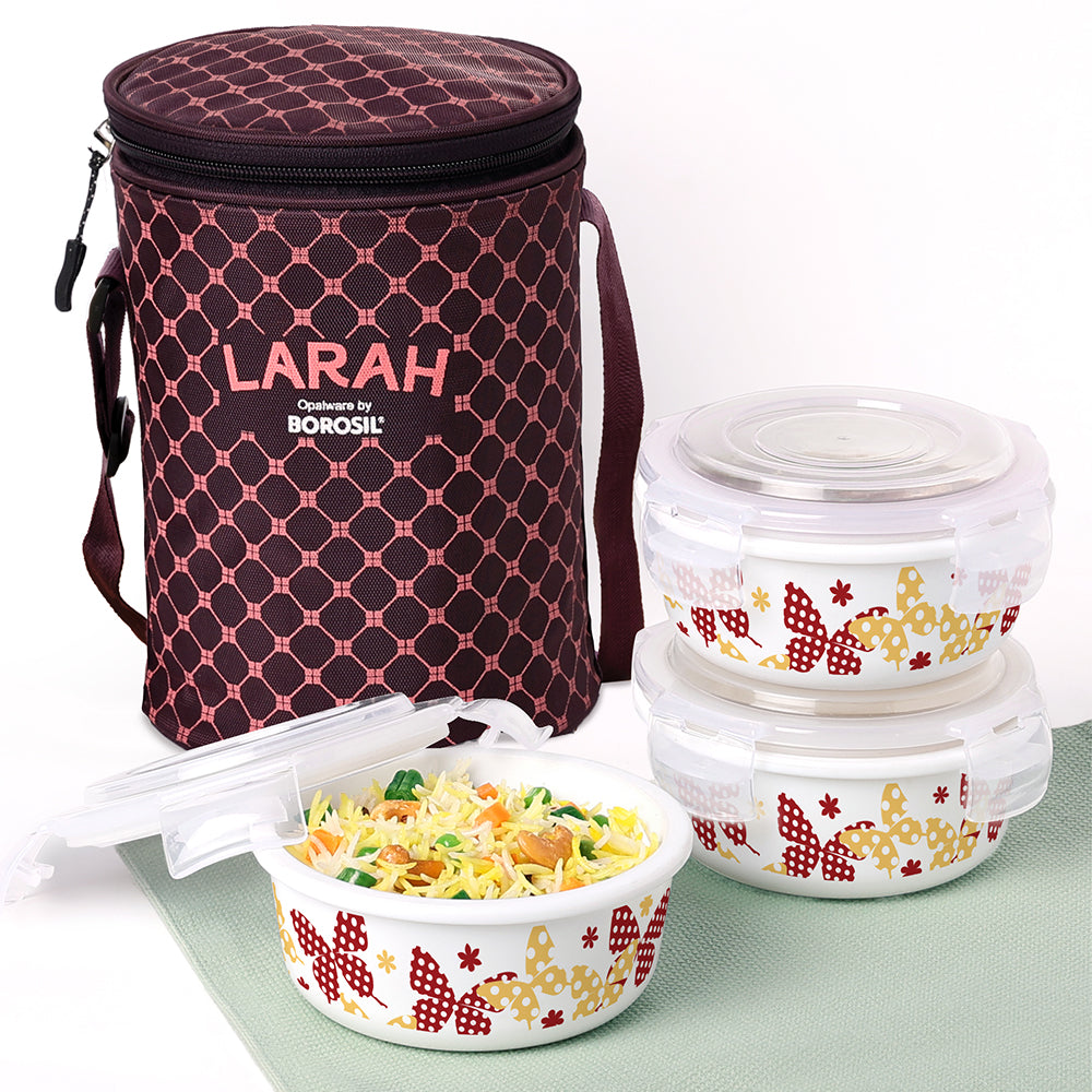 My Borosil Opal Lunchboxes 400 ml x 3 Larah by Borosil Veera Orange Lunchbox, Set of 3