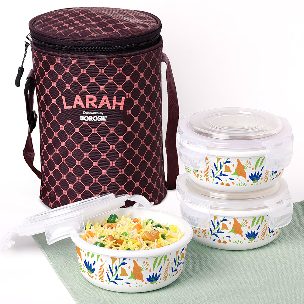 My Borosil Opal Lunchboxes 400 ml x 3 Larah by Borosil Ziva Navy Lunchbox, Set of 3