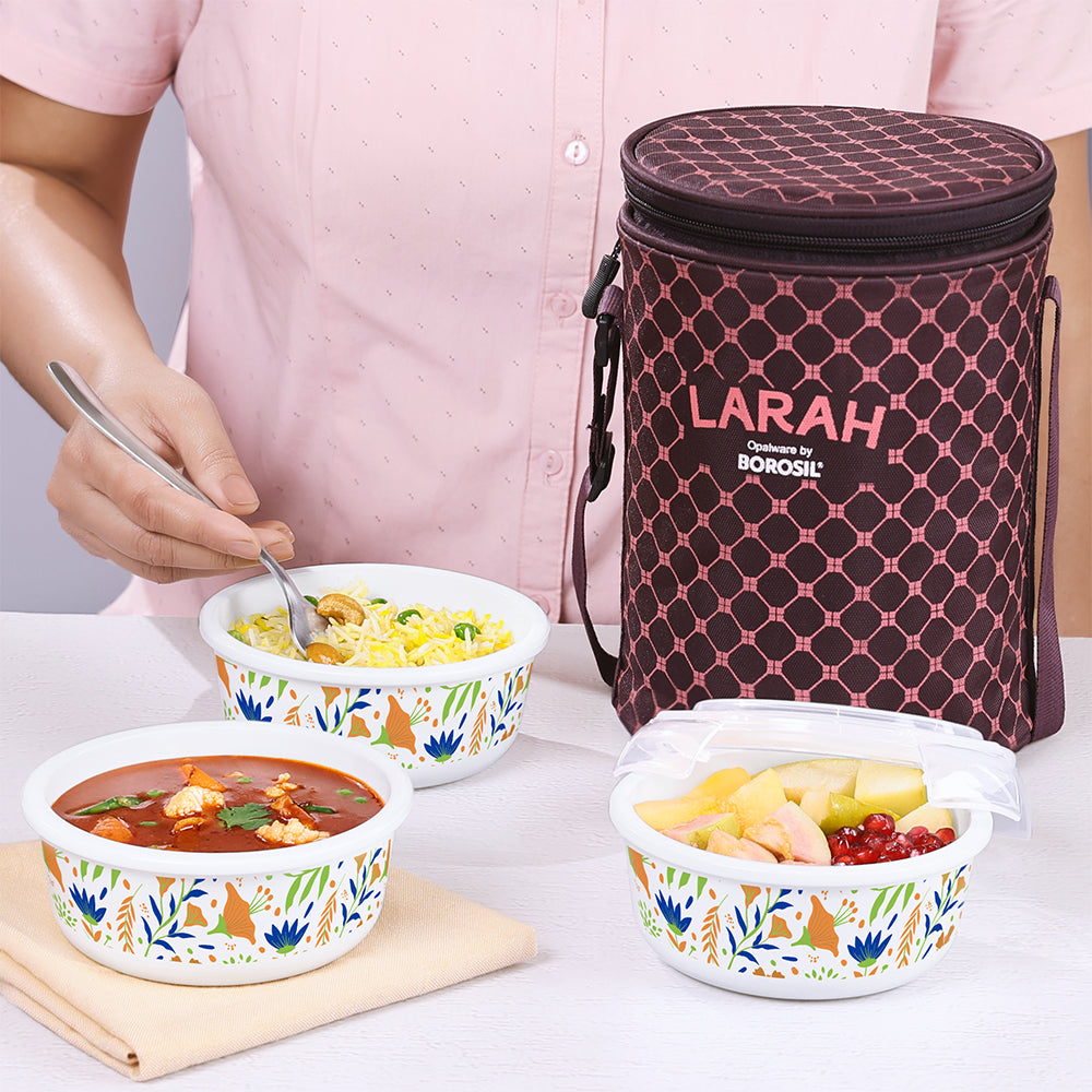 My Borosil Opal Lunchboxes 400 ml x 3 Larah by Borosil Ziva Navy Lunchbox, Set of 3