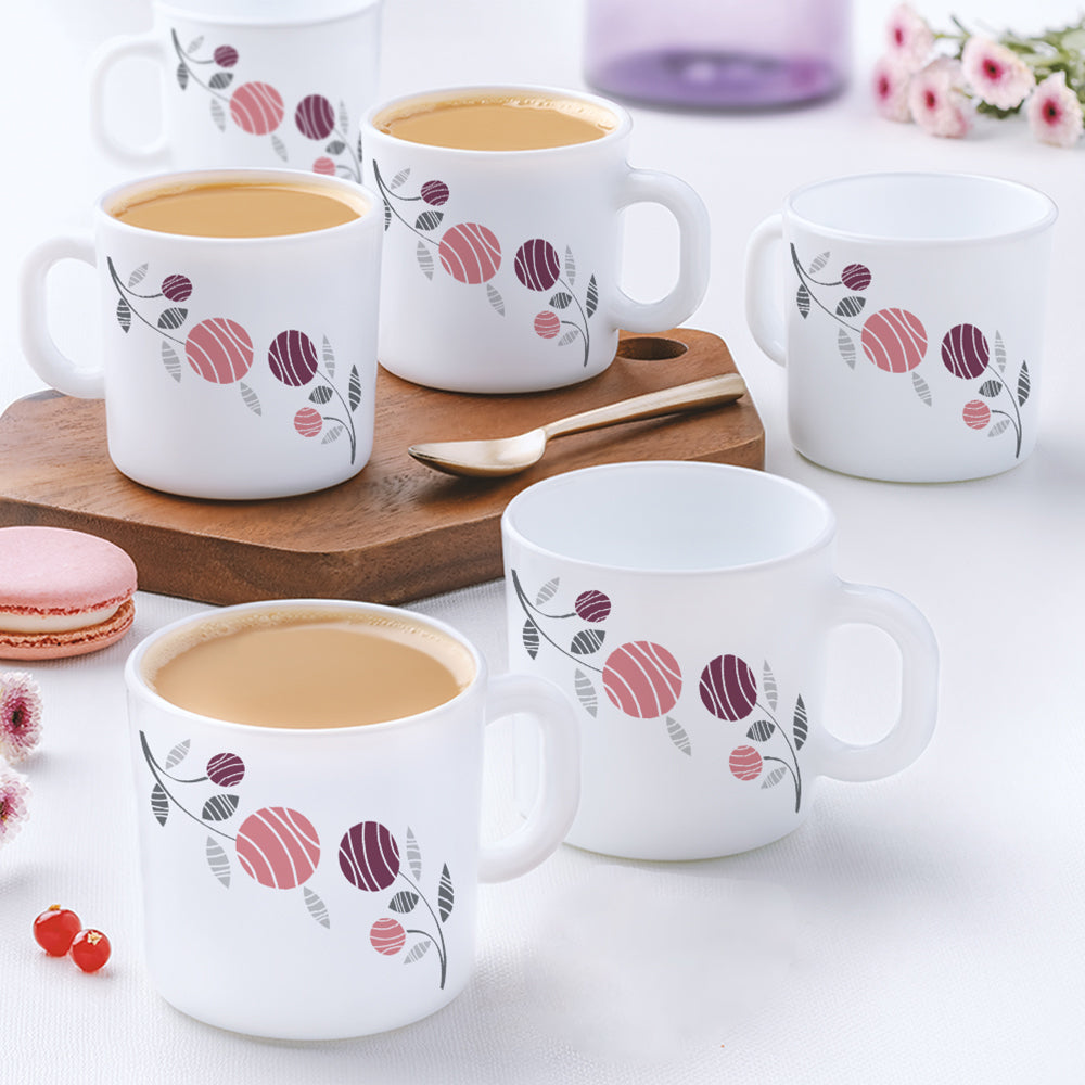 My Borosil Opal Tea Series 180 ml x 6 Larah By Borosil Dahlia Mug Set