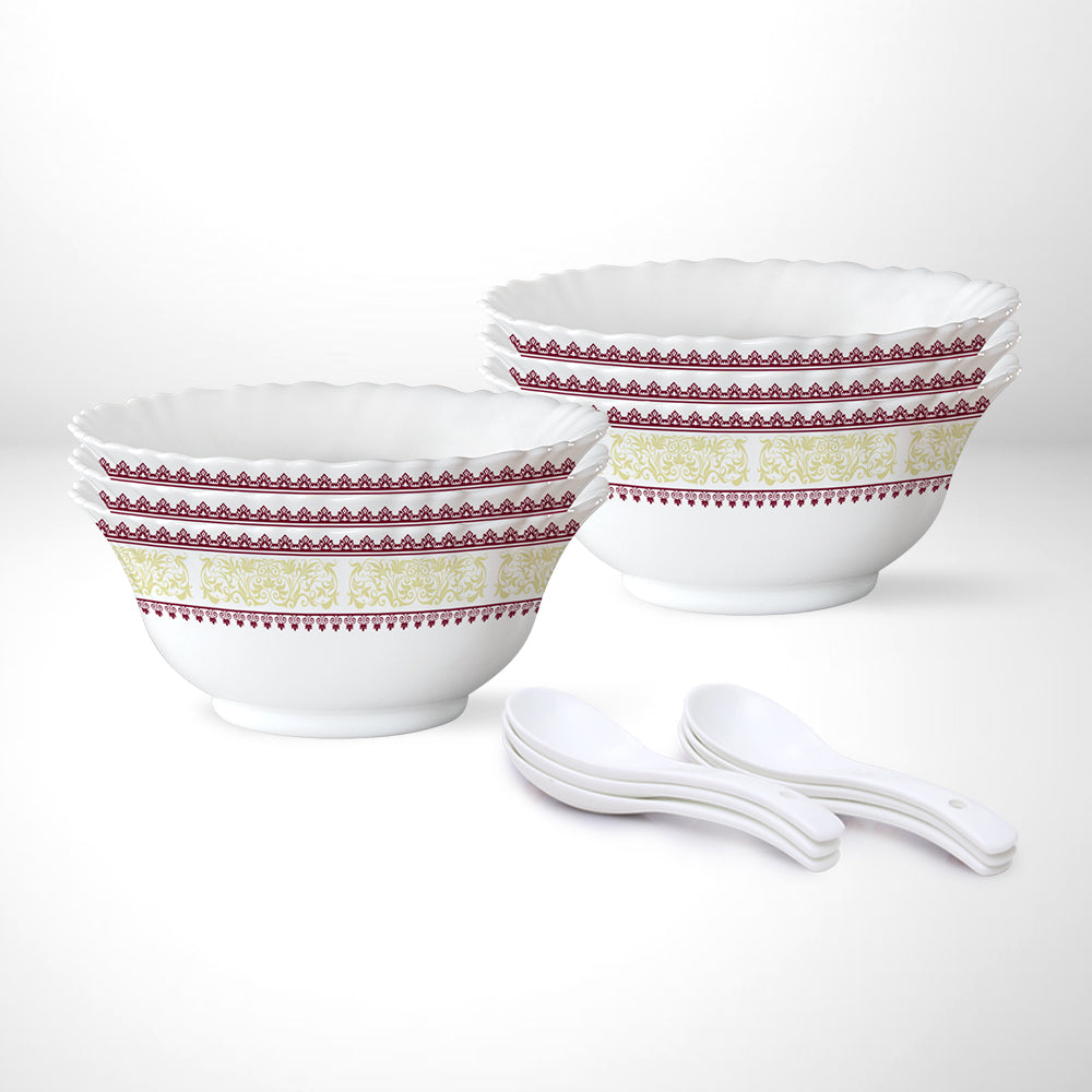 My Borosil Opalware Bowls & Katoris 12 pc Set Larah by Borosil Elega Soup Bowl w Spoon