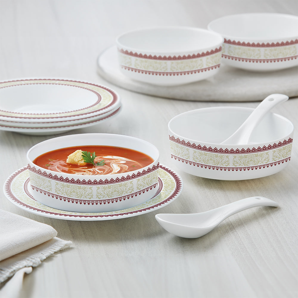 Larah by Borosil Elega Soup Bowl w Saucer Set, 18 pc