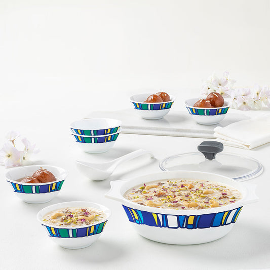 My Borosil Opalware Bowls & Katoris 9 pc Set Sapphire Dessert Set