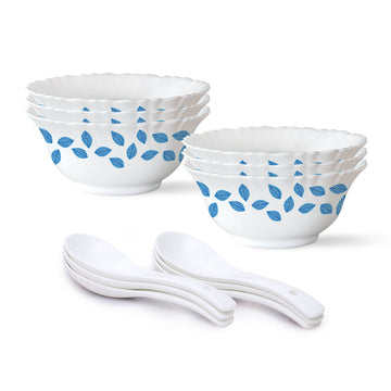 Larah by Borosil Blue Leaves Soup Bowl Set