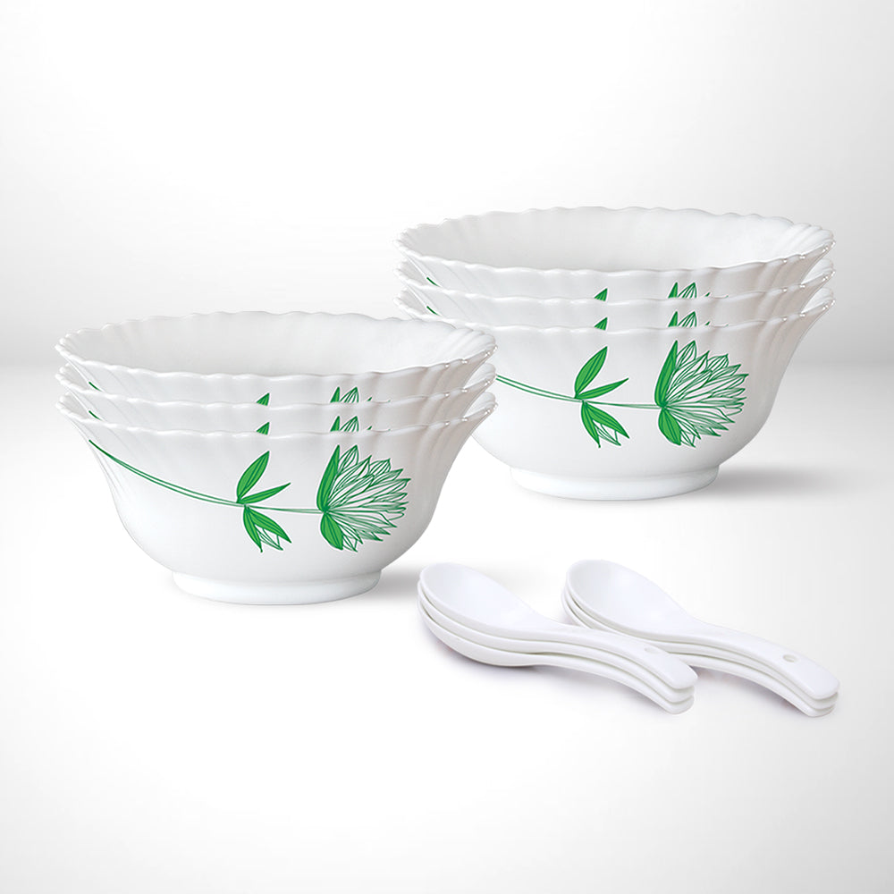 My Borosil Opalware Bowls & Katoris Serves 6 Larah by Borosil Green Lily Soup Bowl Set