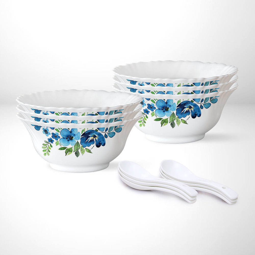 My Borosil Opalware Bowls & Katoris Serves 6 Larah by Borosil Pansy Soup Bowl w Spoon