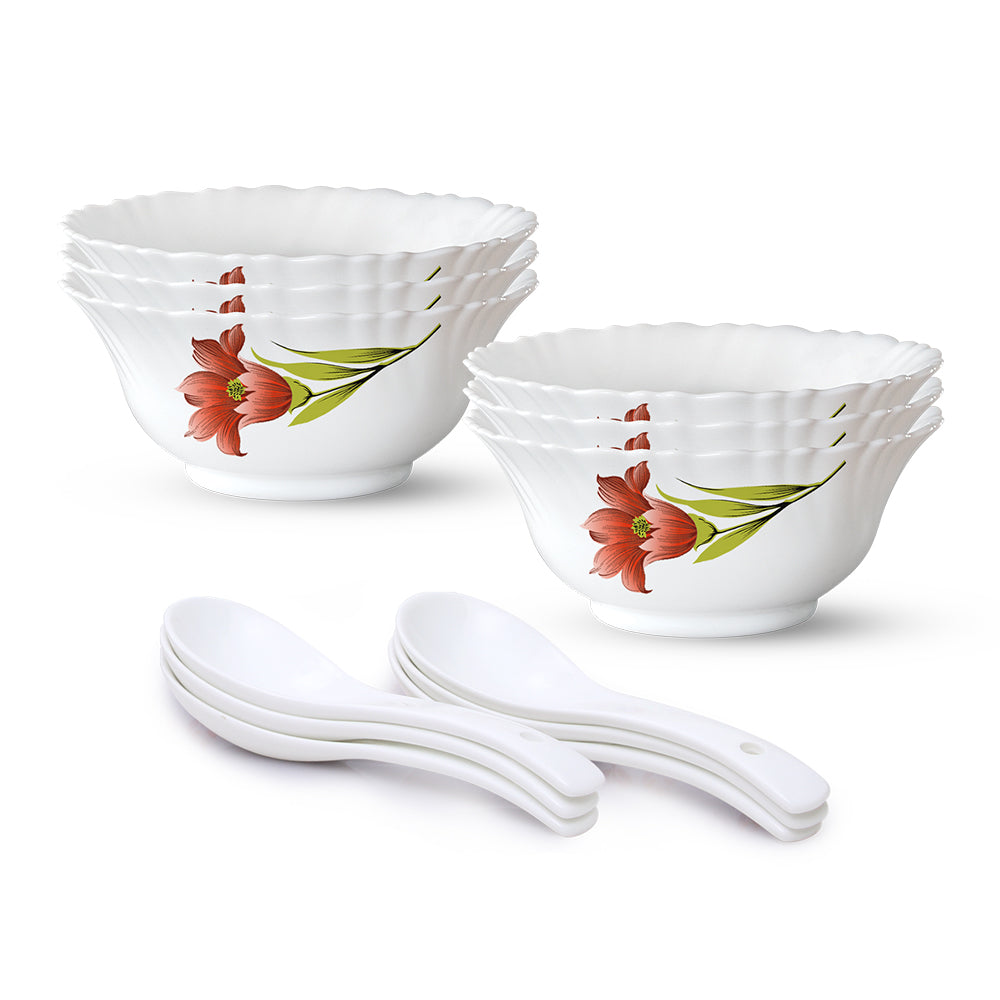 My Borosil Opalware Bowls & Katoris Serves 6 Larah by Borosil Red Iris Soup Bowl w Spoon