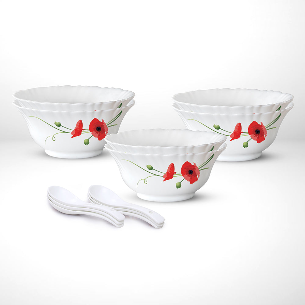 My Borosil Opalware Bowls & Katoris Serves 6 Red Carnation Soup Bowl Set