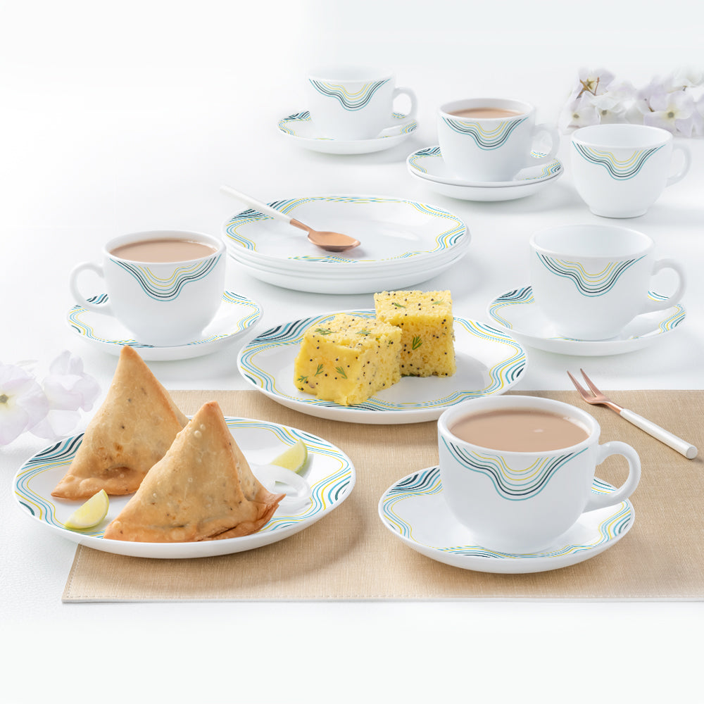 My Borosil Opalware Breakfast & Snack Sets 18 pc Set Larah by Borosil Mia Snack Set w Cups & Saucers