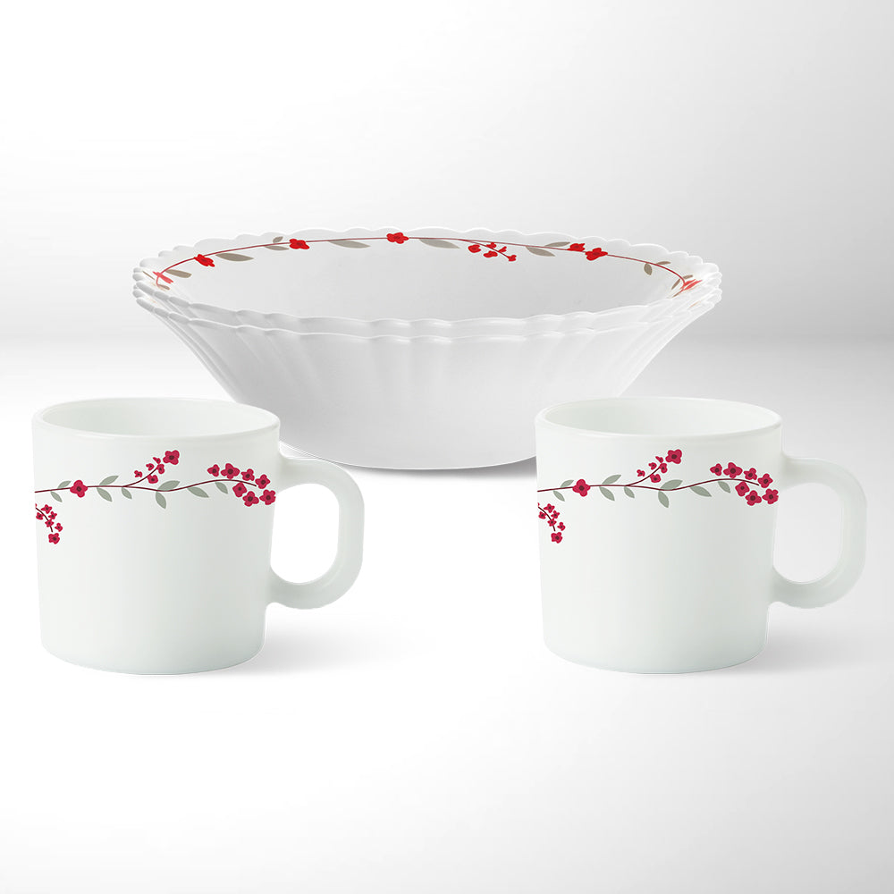 My Borosil Opalware Breakfast & Snack Sets 2 Bowls + 2 Mugs (180ml) Larah by Borosil Verona Chai Nashta Set