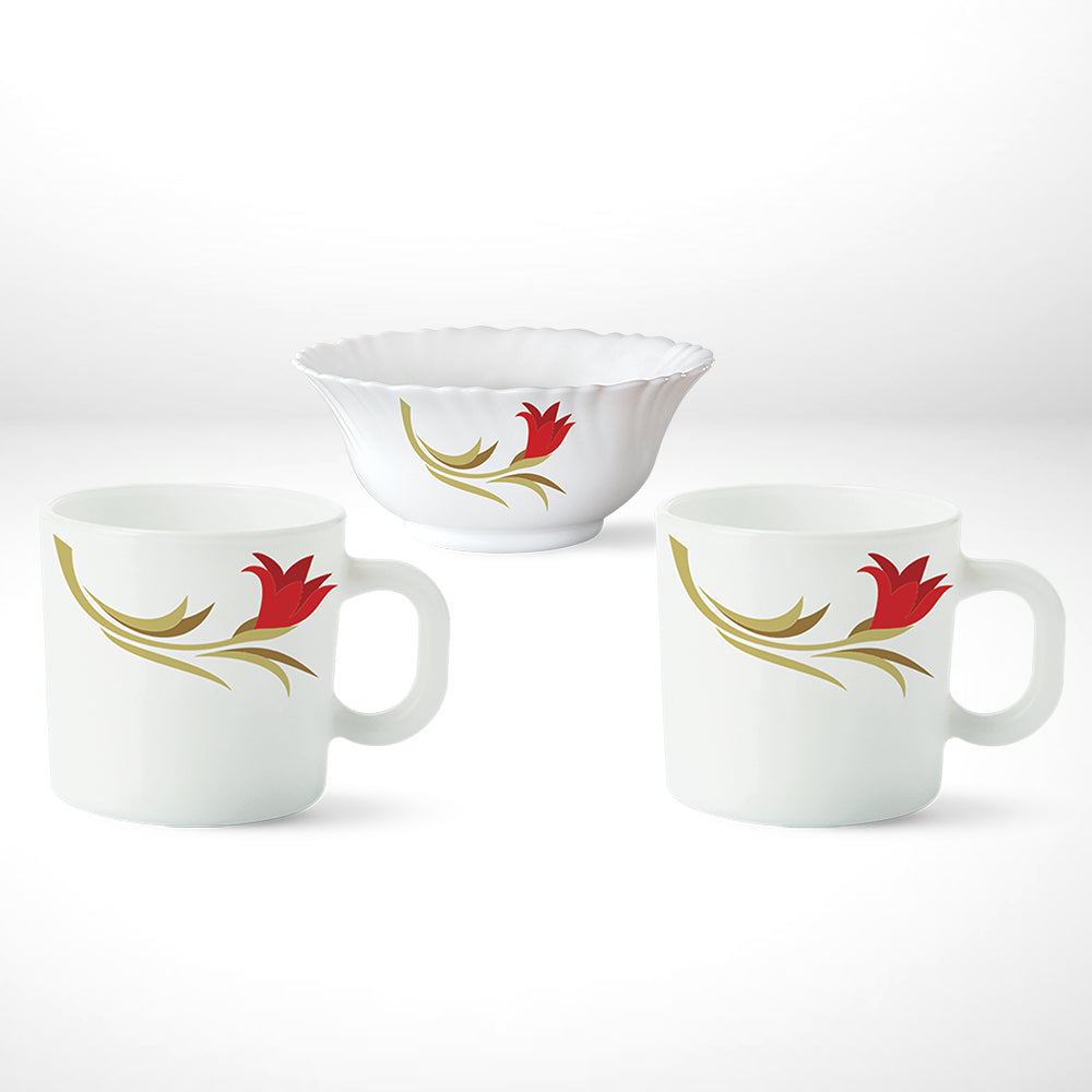 My Borosil Opalware Breakfast & Snack Sets 3 pc Set Larah by Borosil Red Lily High Tea Set