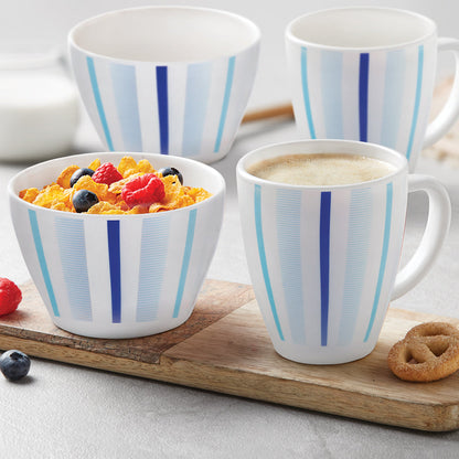 Larah Blue Strip Breakfast Set, 4 pc