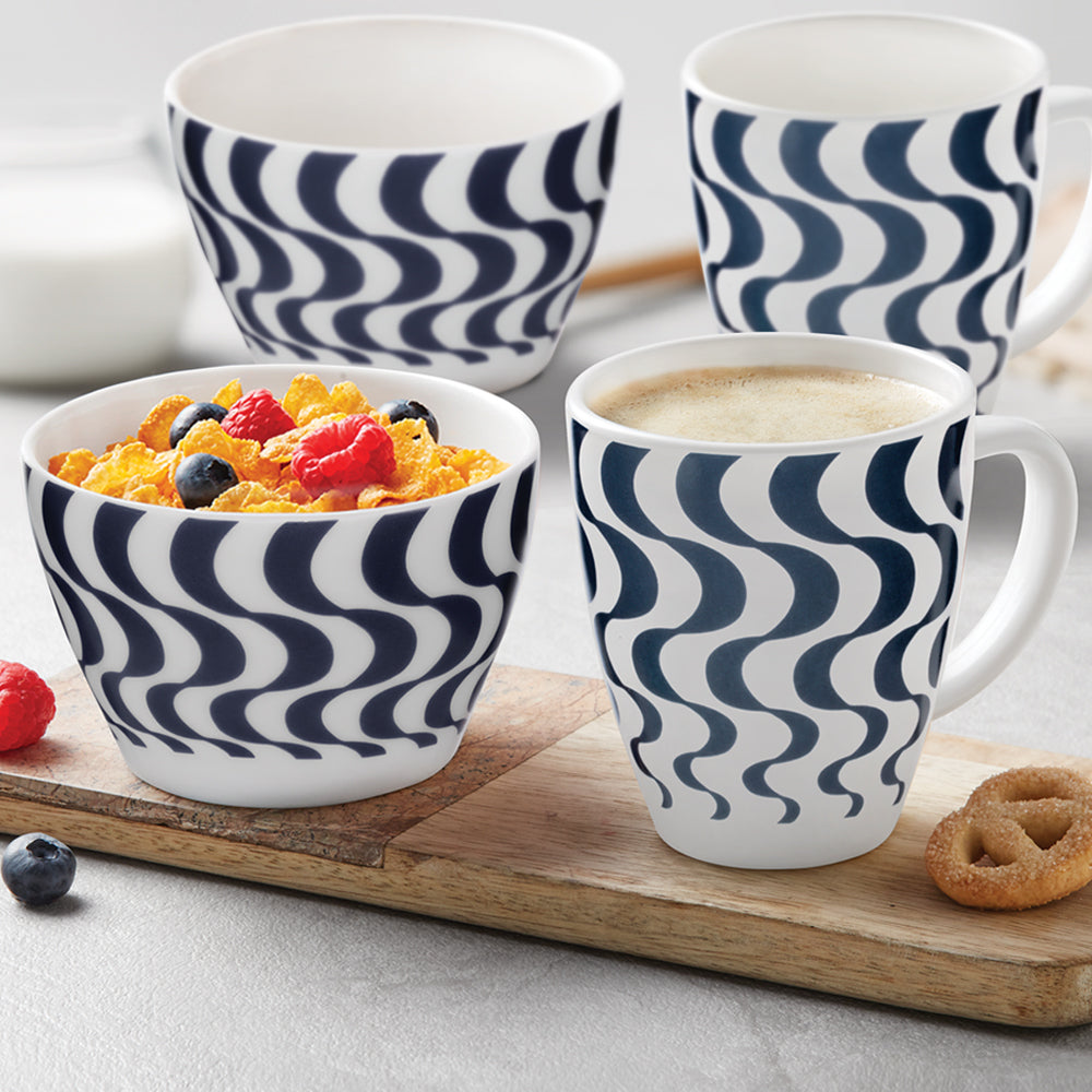 Larah by Borosil Waves Blue Breakfast Set, 4 pc