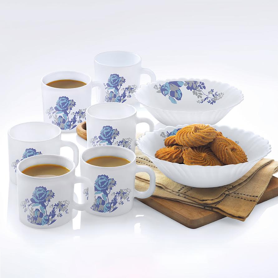 My Borosil Opalware Breakfast & Snack Sets 8 pc Set Larah by Borosil Blue Cascade Snack Set w Mugs