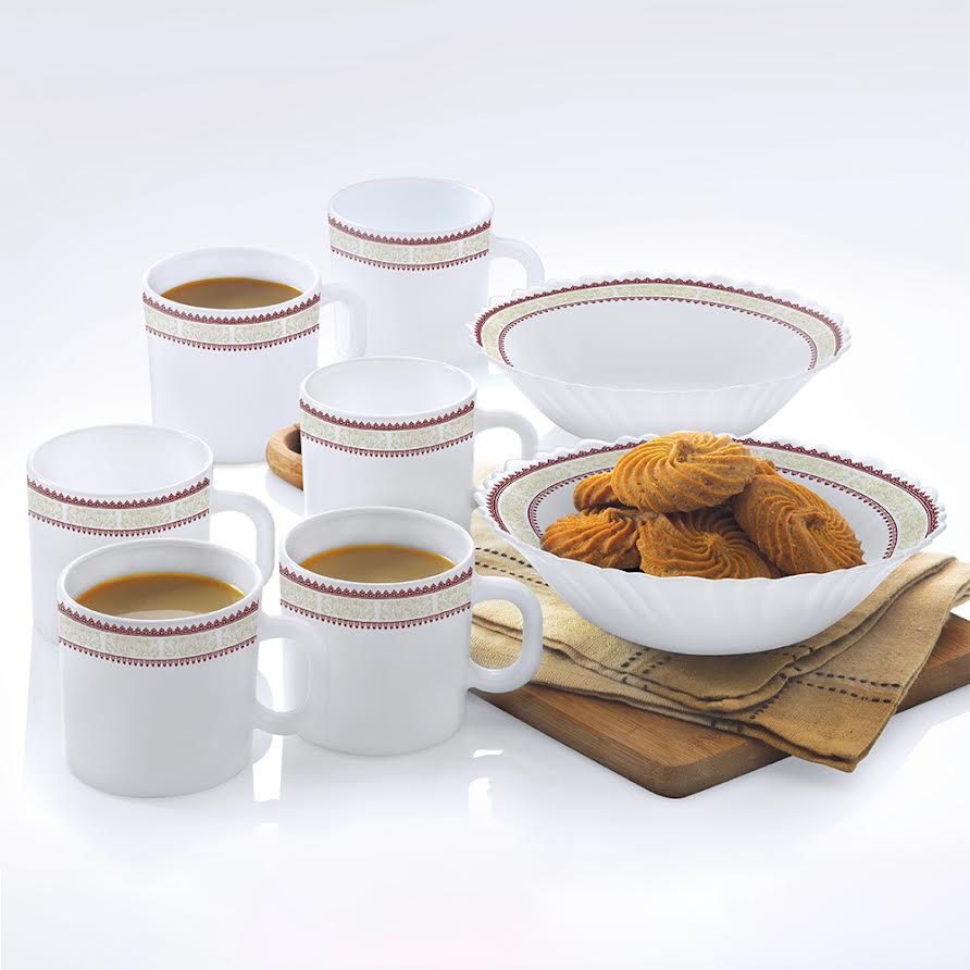 Larah by Borosil Elega Snack Set w Mugs, 8 pc
