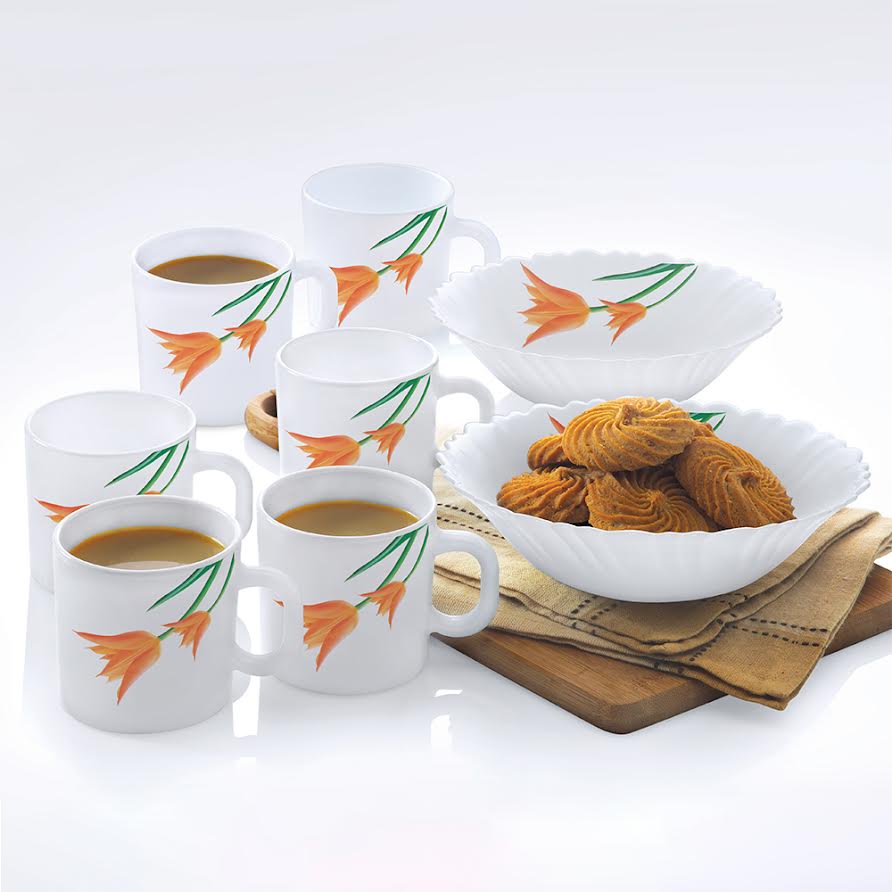 My Borosil Opalware Breakfast & Snack Sets 8 pc Set Larah by Borosil Firefly Snack Set w Mugs