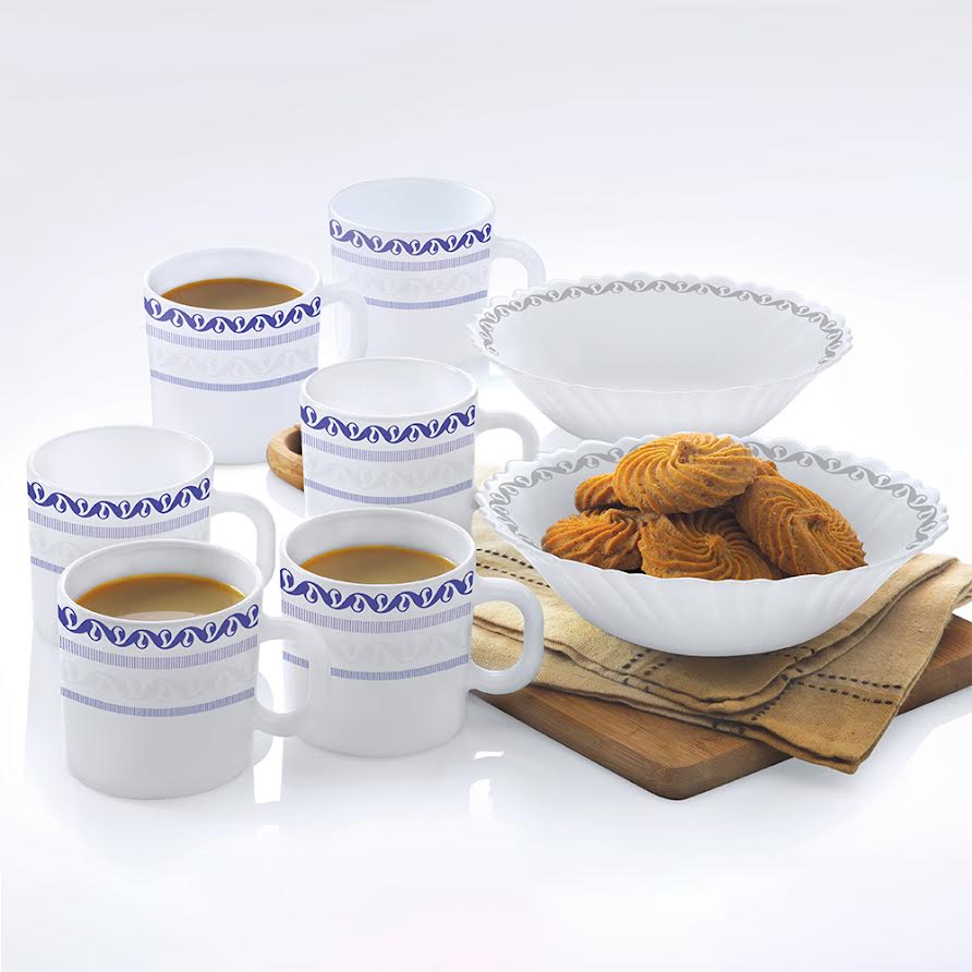 My Borosil Opalware Breakfast & Snack Sets 8 pc Set Larah by Borosil Jazzblue Snack Set w Mugs