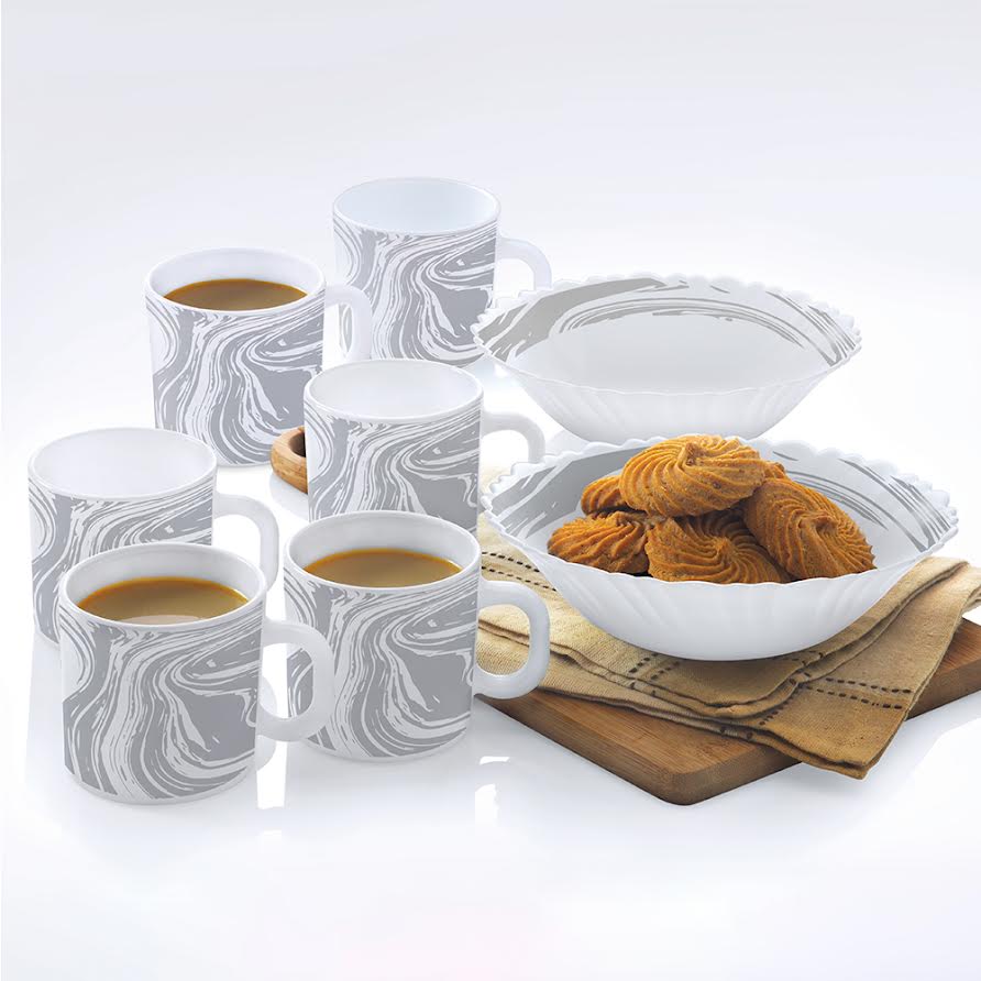 My Borosil Opalware Breakfast & Snack Sets 8 pc Set Larah by Borosil Marble Snack Set w Mugs