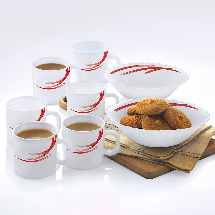 My Borosil Opalware Breakfast & Snack Sets 8 pc Set Larah by Borosil Red Stella Snack Set