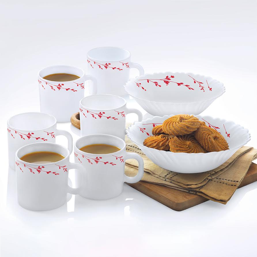 My Borosil Opalware Breakfast & Snack Sets 8 pc Set Larah by Borosil Vintage Snack Set w Mugs