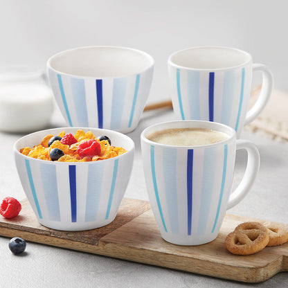 Larah Blue Strip Breakfast Set, 4 pc
