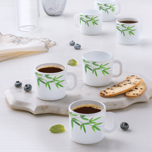 My Borosil Opalware Coffee Mugs & Travel Mugs 100 ml x 6 Bamboo Leaves Mug Set