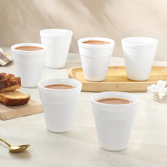 My Borosil Opalware Coffee Mugs & Travel Mugs 100 ml x 6 Larah By Borosil Kulhad Set, White